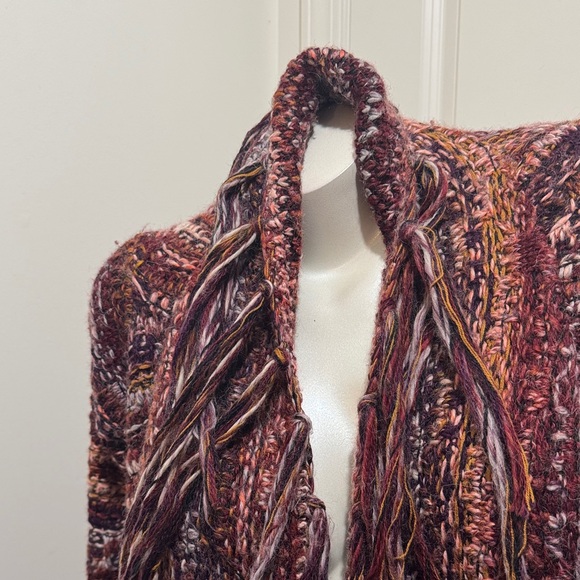 Free People Knit Alpaca & Wool  Burgundy Fringed Cardigan, Sz Medium - Picture 6 of 16